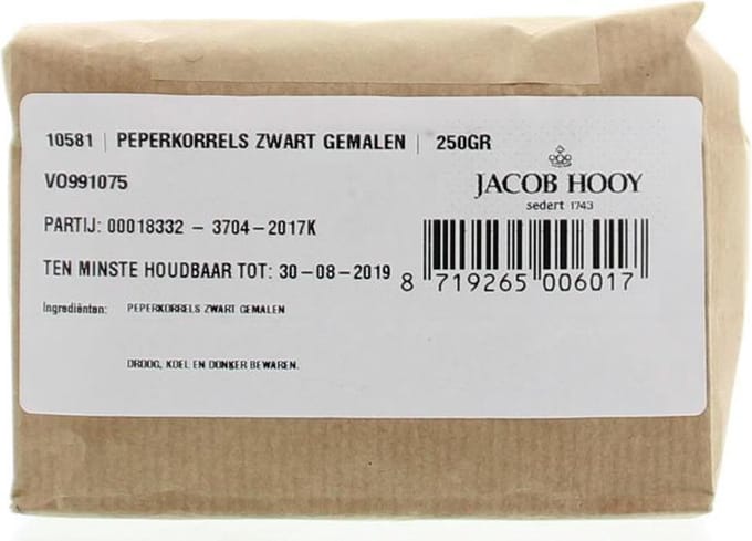 Jacob Hooy Peper zwart gemalen 250 Gram