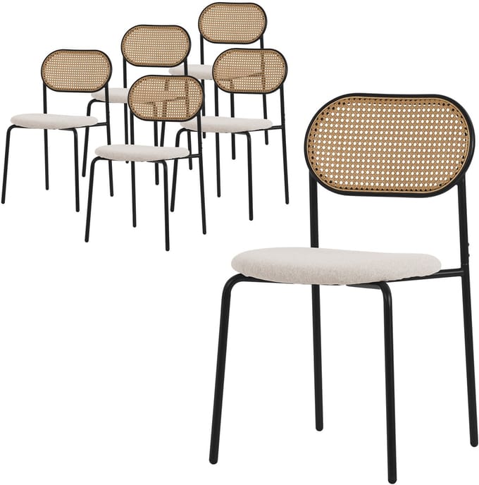 Eetkamerstoel set van 6 beige tot 120 kg rotan rugleuning ML-Design