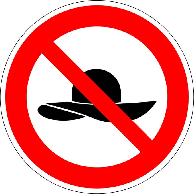 Verboden voor hoeden sticker 300 mm