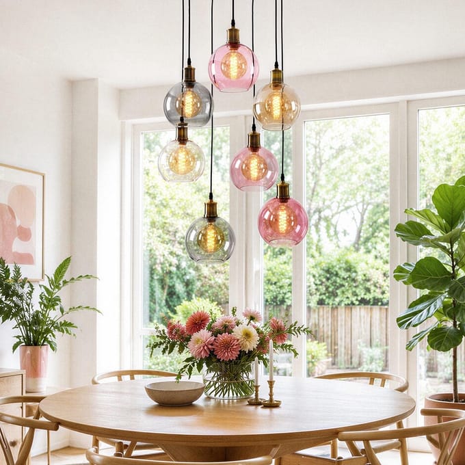 LumenXL - LumenXL - Eetkamer hanglamp Liya - 7-lichts - Gekleurd glas - E27