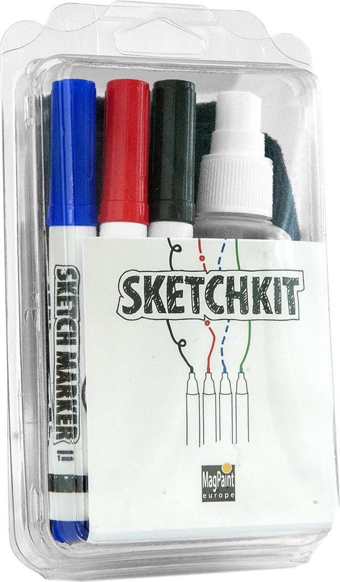 MagPaint - Sketchkit - Cleanerspray + 4 Sketchmarkers + Microvezel doek