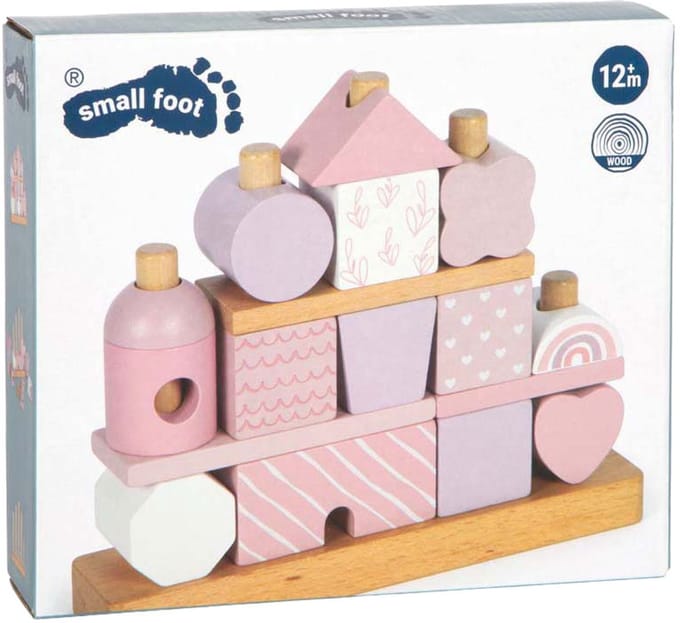 Small Foot - Wooden Stacking House Pink - 18pcs.