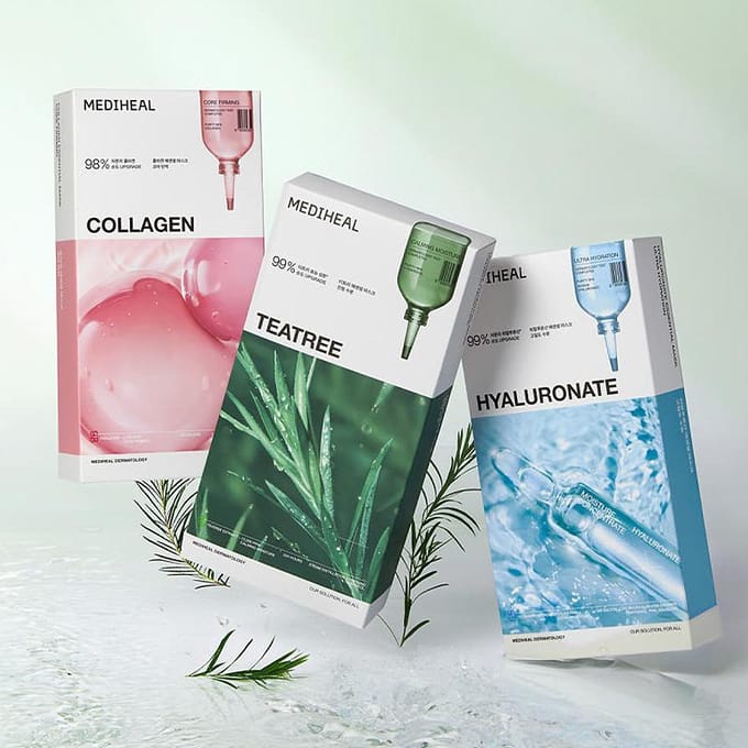 Mediheal Beste Essentiële Sheet Mask Set (Tea Tree + Collageen + Hyaluronzuur) 30 vellen gray