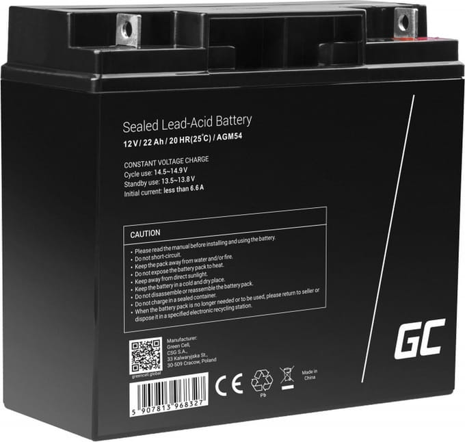 Green Cell AGM54 - 12V 22Ah VRLA Battery | AGM | Maintenance-Free