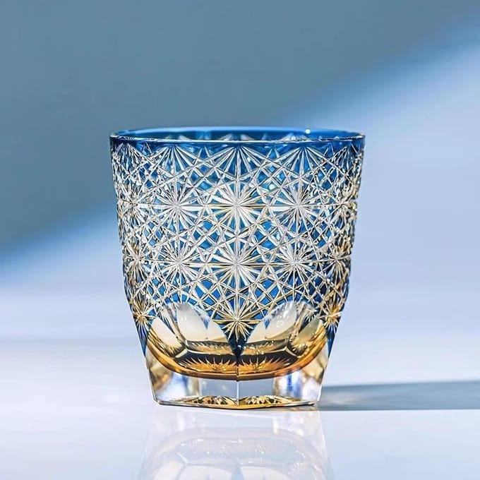 Colour Process Crystal Edo Kiriko Wine Cup Hand Carving Chrysanthemum Pattern Whiskey Glass Spirits Liquor Snifter Whisky Mug 280ml