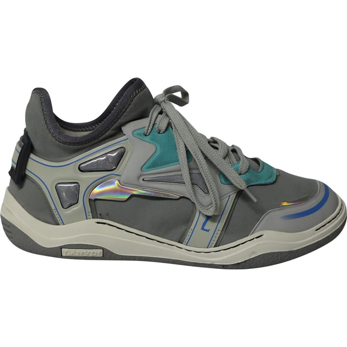 Lanvin Mid Top Neopreen Duiksneaker in Grijs Nubuck Kalfsleer
