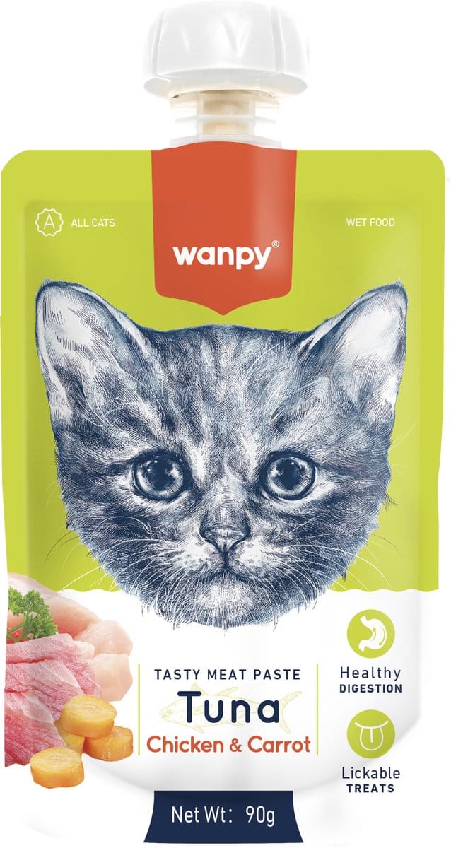 Wanpy Tasty Meat Paste Kat Tonijn Kip & Wortel - Kattensnack