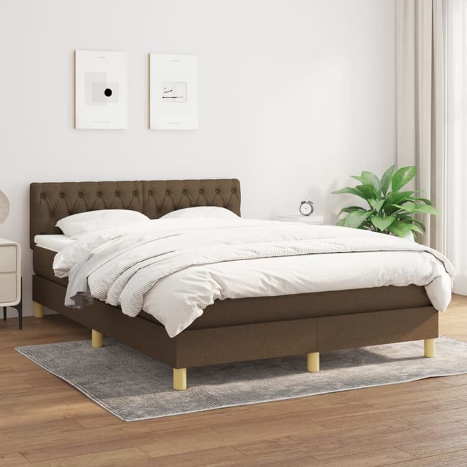 vidaXL - Boxspring - met - matras - stof - donkerbruin - 140x190 - cm