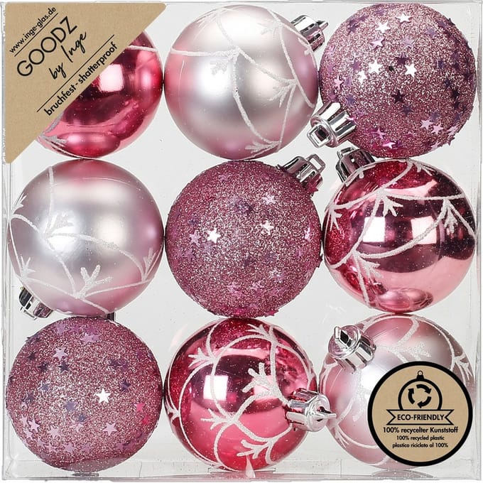 Inge Christmas Goodz luxe kerstballen - 9x - 6 cm - kunststof - roze
