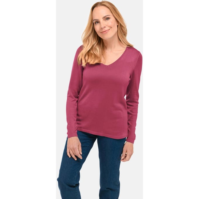 Ongecompliceerde pullover met een V-hals - bordeaux - Gr. 19 van Goldner Fashion