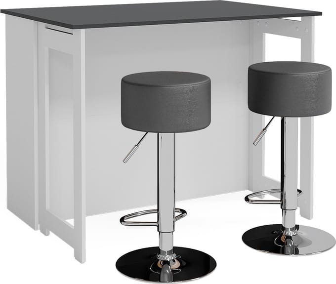 Vicco Dominic Bartafel set – 116 x 37 cm met 2 barkrukken Antraciet/wit