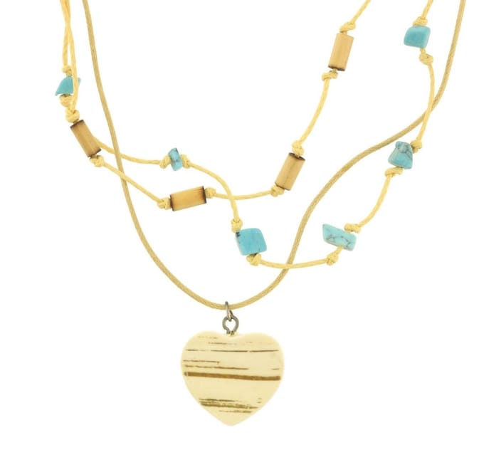 Behave - Ketting met houten hart hanger - Natuurlijke boho stijl