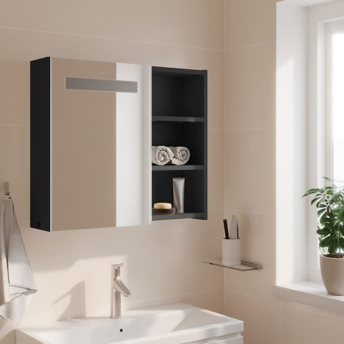 vidaXL - Badkamerkast - met - spiegel - en - LED - 60x13x52 - cm - grijs