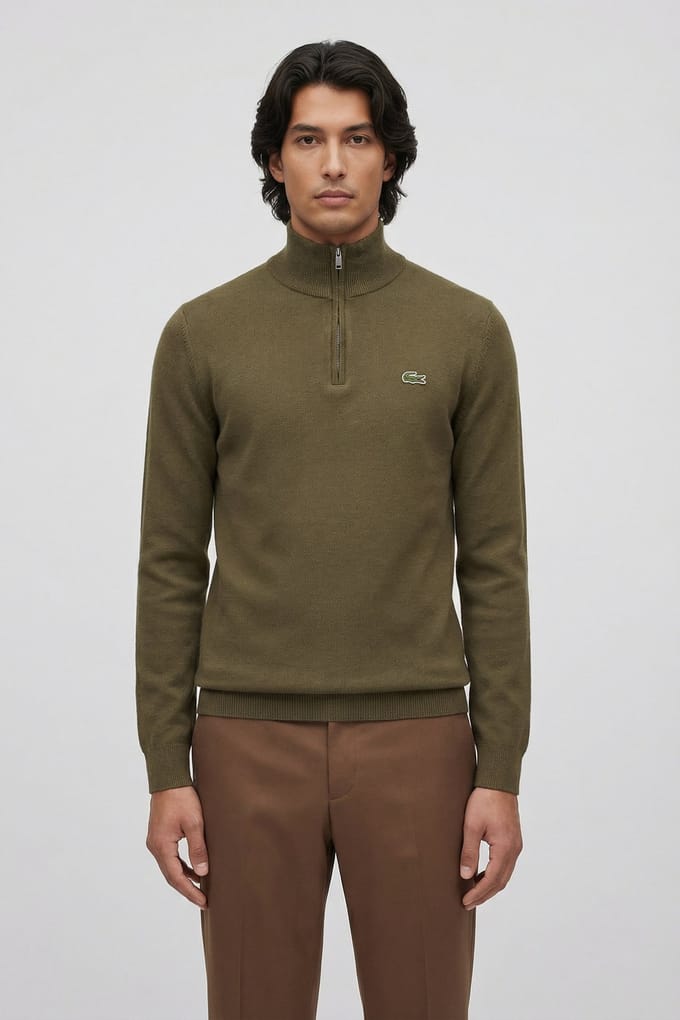 Lacoste Zipped High Neck Cotton Sweater Olive Größe: M | Pullover Outlet | Herren | Grün