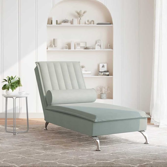 vidaXL - Massage - chaise - longue - met - bolster - fluweel - lichtgrijs