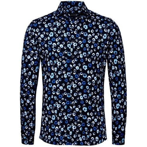 Desoto Luxury Overhemd Allover Flowers Pattern Donker Blauw / male