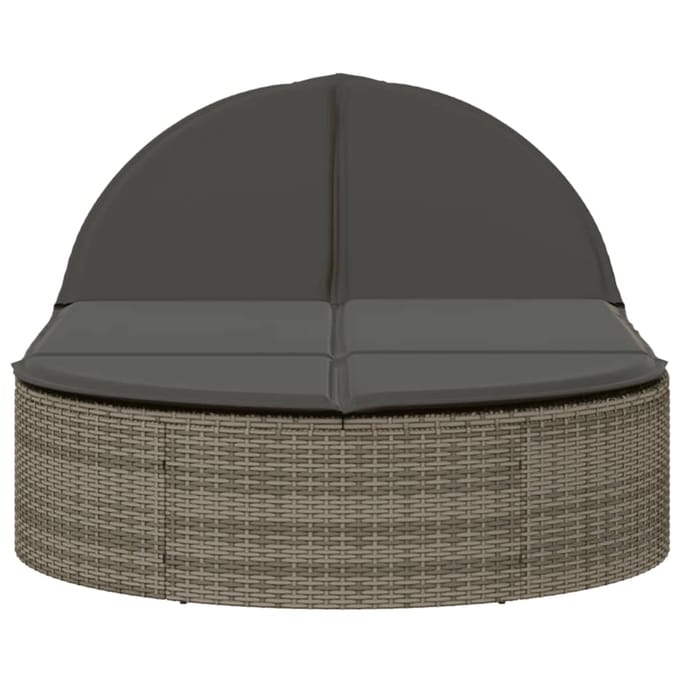 vidaXL - Ligbed - 2-persoons - met - kussens - poly - rattan - grijs