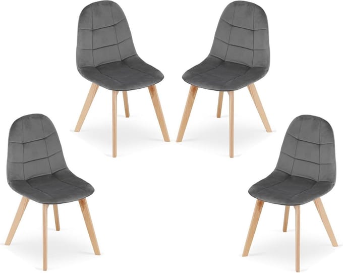 Set van 4 Eetkamerstoelen Donkergrijs Fluweel met Houten Frame