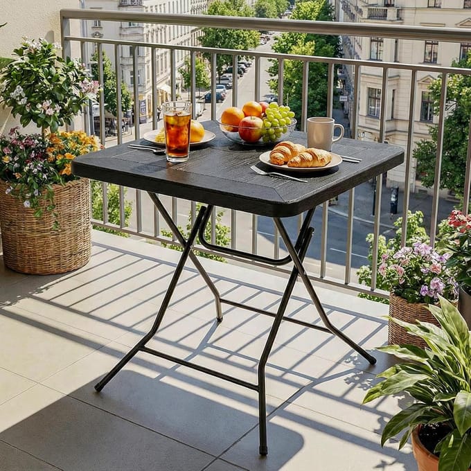 Opvouwbare Tuin- en Balkontafel met Houtlook, 80x80 cm, Stevig Stalen Frame