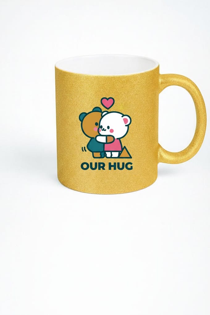 Gouden Glitter Mok met Knuffelende Beren | 'Our Hug' | Romantisch & Schattig Cadeau