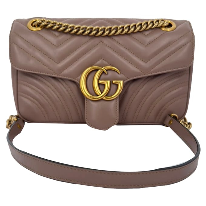 Gucci Medium GG Marmont Schoudertas in Tan Leder