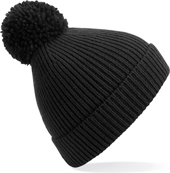 Beechfield 'Knit Ribbed Pom Pom Beanie' Zwart