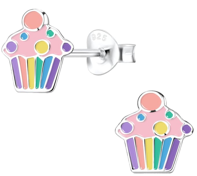 Joy|S - Zilveren cupcake oorbellen - multicolor - 9 x 10 mm