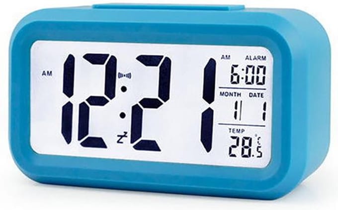 THAR Digitale Wekker - Alarm Klok met Temperatuur, Kalender, Snooze en LED Verlichting - Blauw