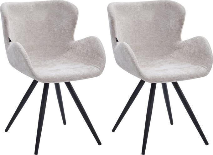 Colenis® - Anabella Eetkamerstoel - Set Van 2 - Beige - Chenille Stof - Industrieel - Met armleuning