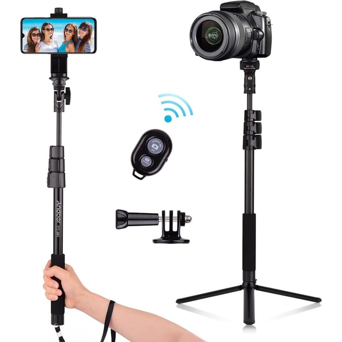 54-inch uitschuifbare selfiestick-statiefstandaard van aluminiumlegering met afneembaar bureaubladstatief zwart
