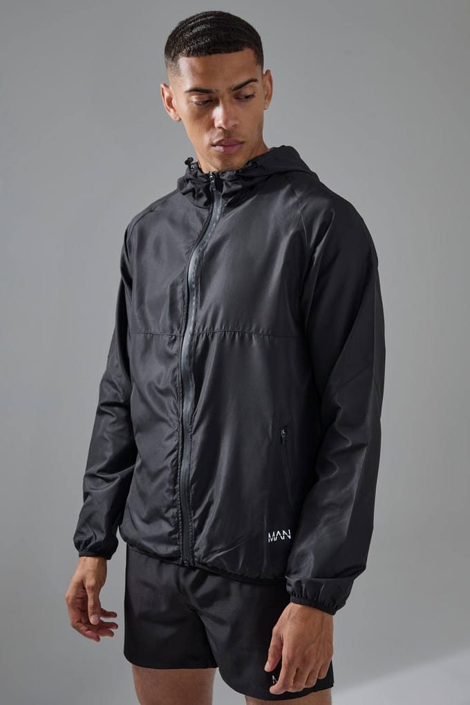 Man Active Ripstop Shower Resist Windbreaker Jacket | Black | Size Medium