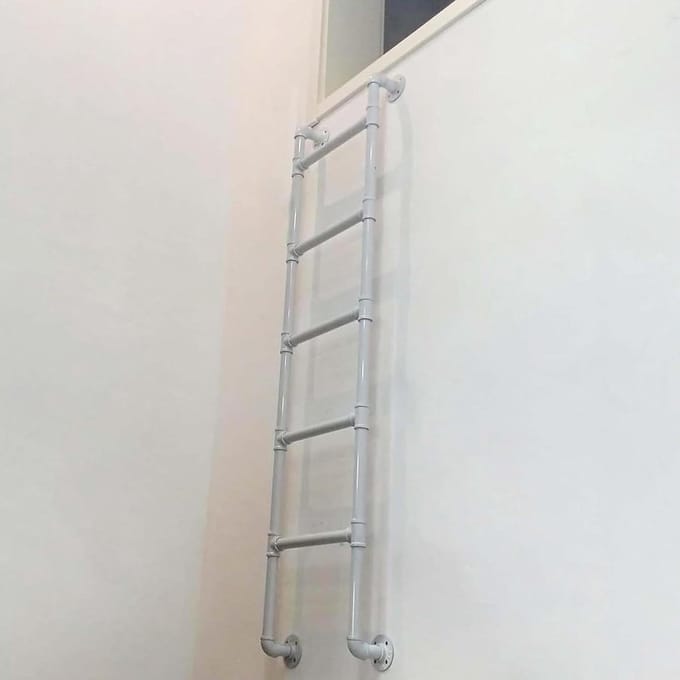 Smeedijzeren Zoldertrap - Wandmontage Ladder - Hoge Plank Bereiken - Verstelbare Hoogte - 100-300 cm - Wit