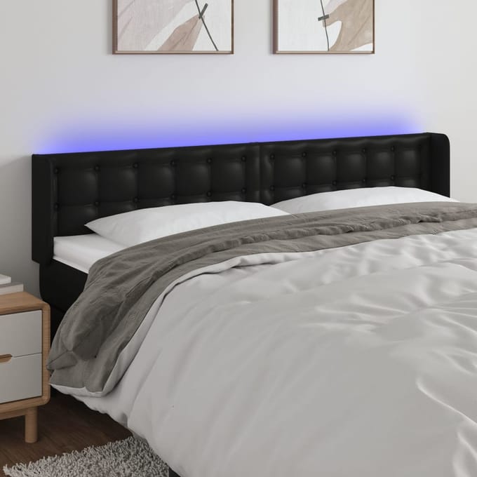 vidaXL - Hoofdbord - LED - 203x16x78/88 - cm - kunstleer - zwart