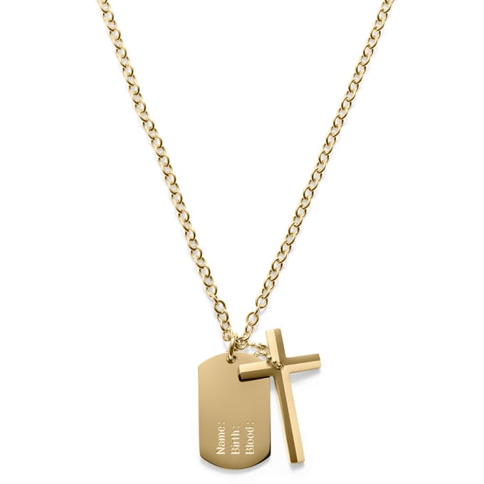 Stijlvolle Goudgekleurde Stalen Ketting met Kruis & Dogtag