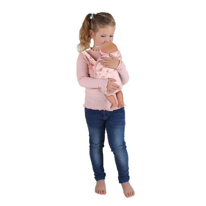 KiddyGo poppendraagzak roze bloem - poppenaccessoire verstelbaar.