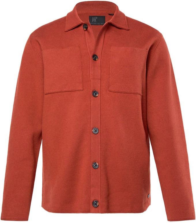 JP 1880 - Heren - Gebreid overshirt FLEXNAMIC® 2 borstzakken - Kaneelbruin - Maat L