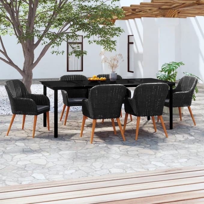 vidaXL - 7-delige - Tuinset - met - kussens - zwart