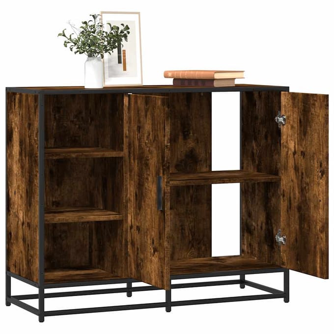 vidaXL - Dressoir - 92x35x76 - cm - bewerkt - hout - gerookt - eikenkleurig