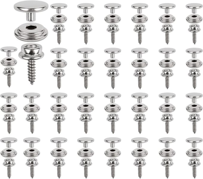 Push Button Set van 30 Stuks, RVS Drukknopen van 15 mm voor Zeilen, Tent en Meubels