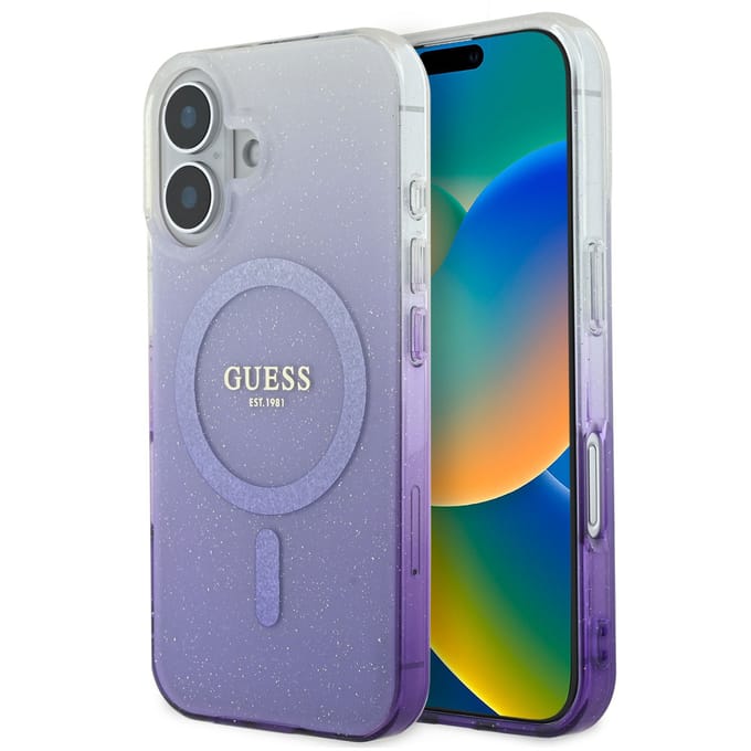 Guess geschikt voor MagSafe IML Glitter Gradient Case geschikt voor iPhone 16 - Purple