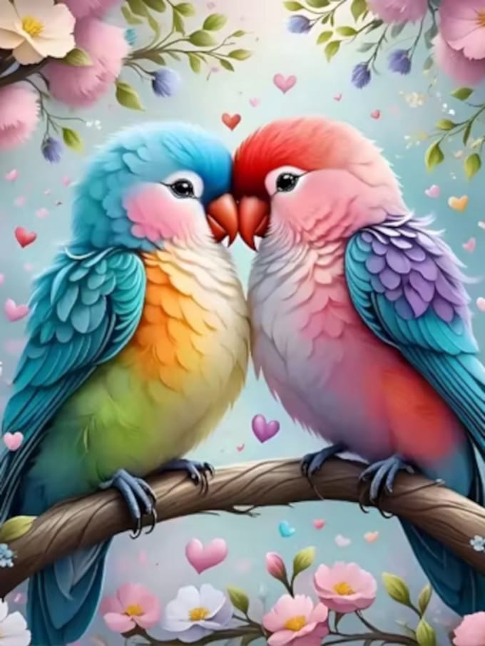 Diamond painting Liefde vogels 30x40cm ronde steentjes