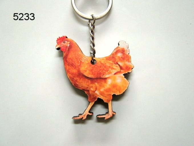 Geharo Houten Sleutelhanger Kip – 5 cm - met Afbeelding