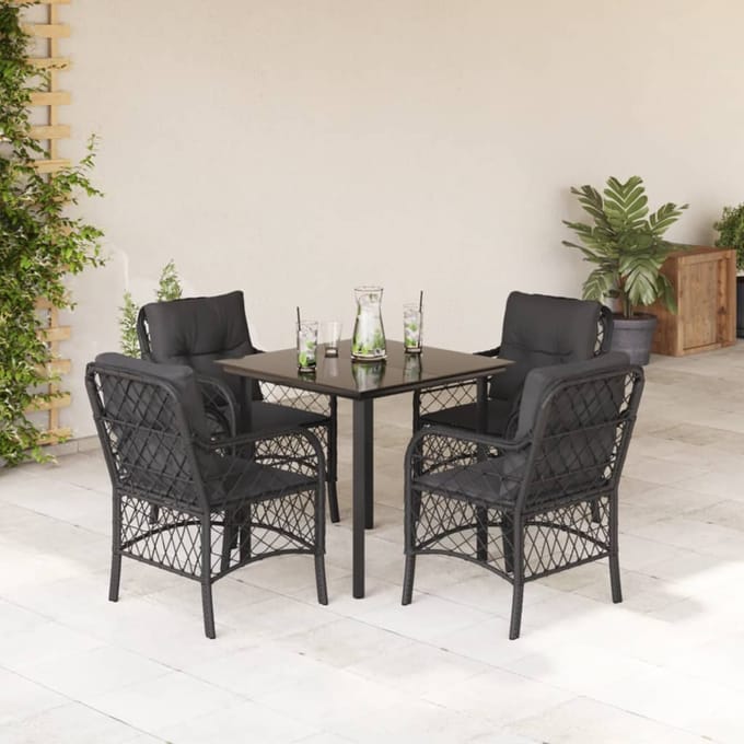 vidaXL - 5-delige - Tuinset - met - kussens - poly - rattan - zwart