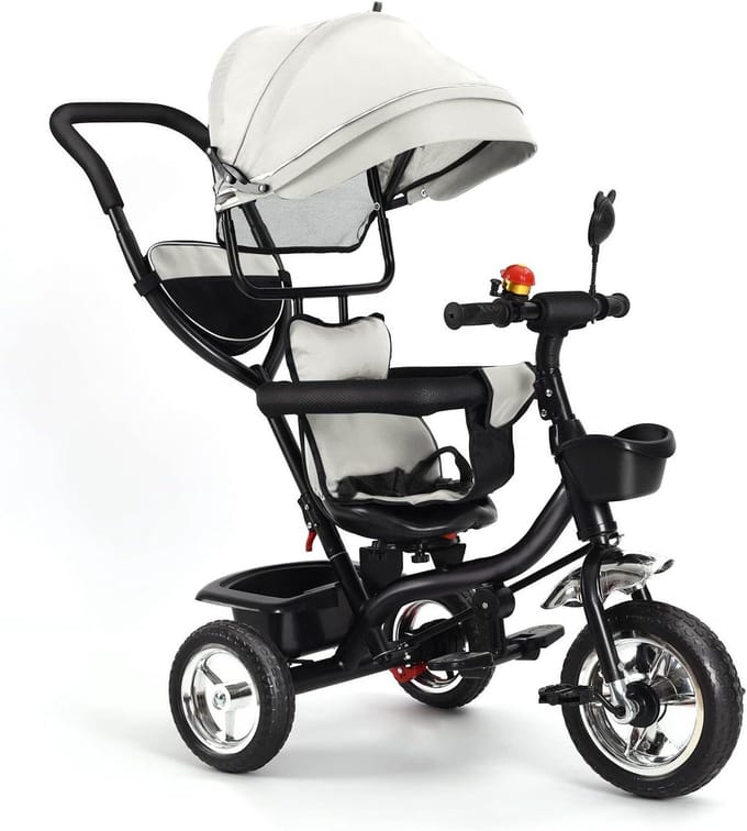 Kinder driewieler - Loopfiets - Buiten spelen - 4-in-1 ontwerp - 75 cm lang - Grijs