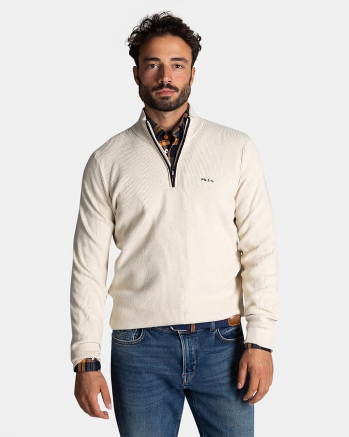NZA - Ecru polyester half zip trui