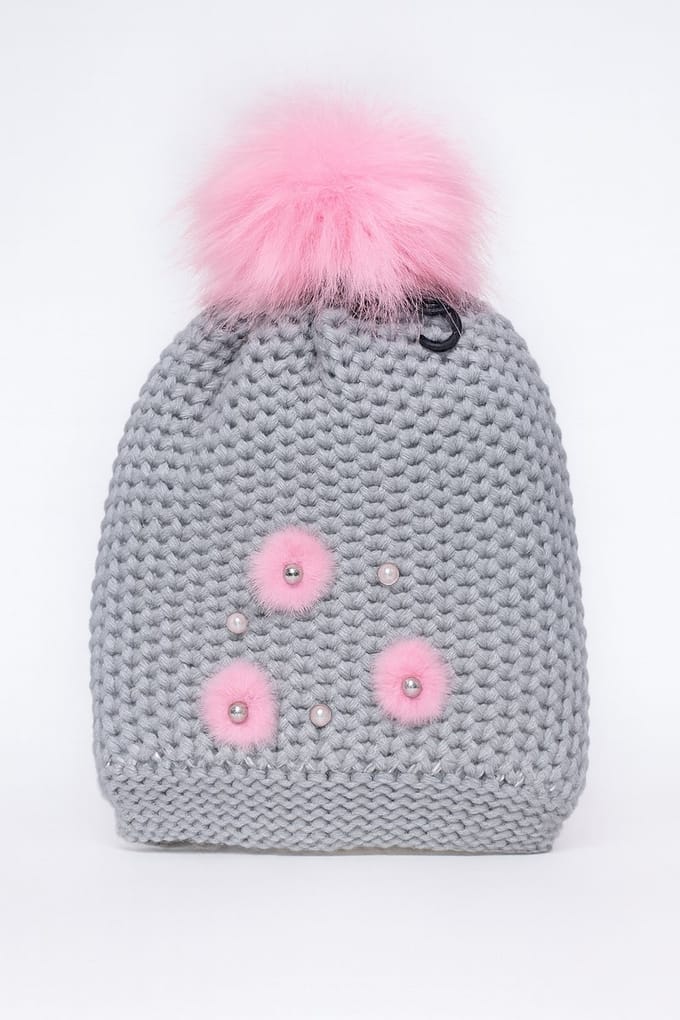 Il Bambini - warme hippe wintermuts voor meisjes - kindermuts - grijs met pompom