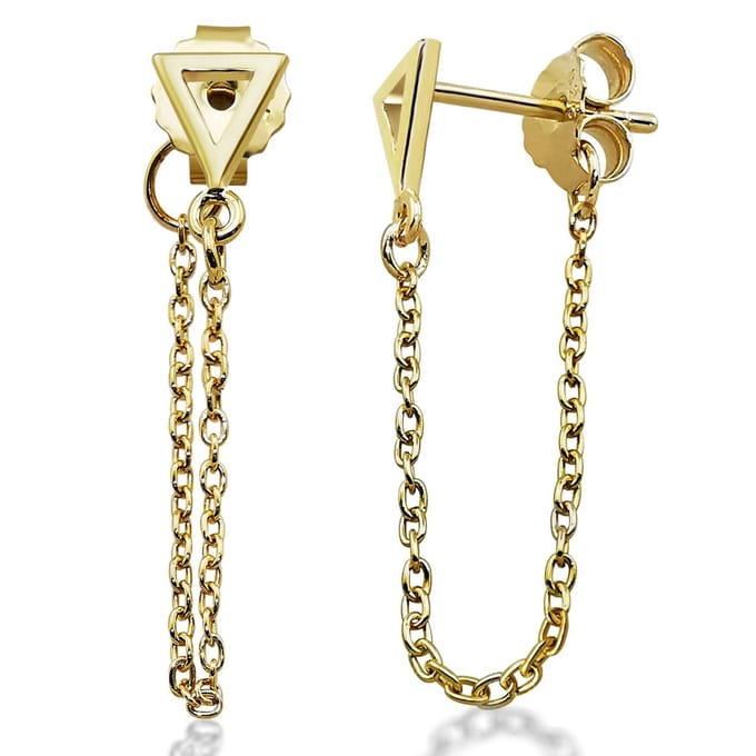 JWLS4U JE023G Oorhangers Triangle with Chain zilver goudkleurig.