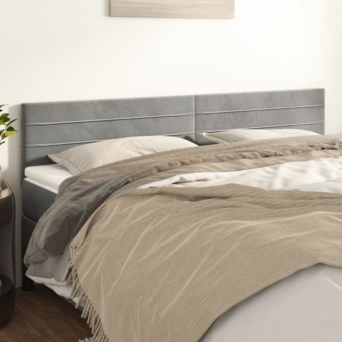 vidaXL - Hoofdborden - 200x5x78/88 - cm - fluweel - lichtgrijs