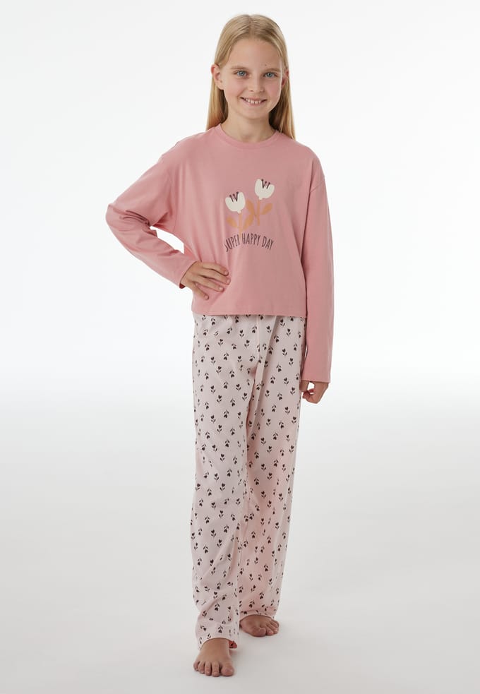 Lange pyjama met bloemenmotief, oudroze - Nightwear 116