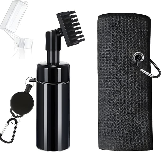 Stripe golf schoonmaakset - Watersprayborstel en microvezel handdoek